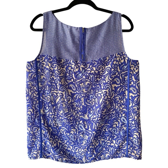 LOFT | NWOT SLEEVELESS PAISLEY TOP BLUE & GRAY EXPOSED BACK ZIPPER | MEDIUM - Picture 5 of 10
